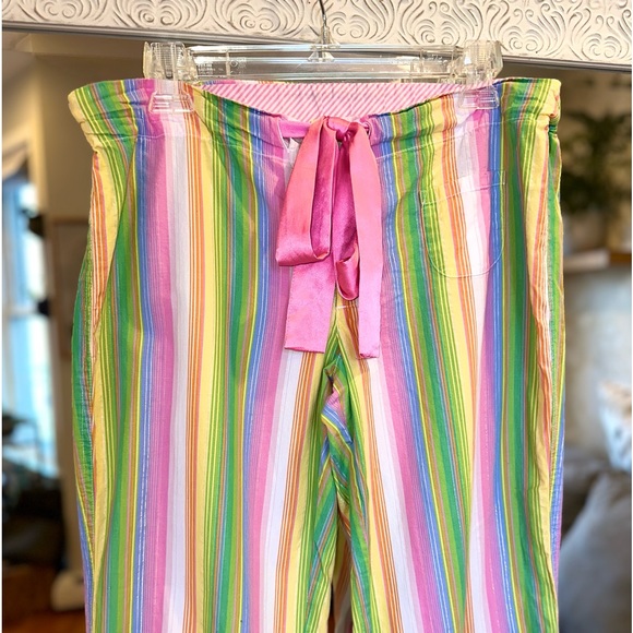 Victoria’s Secret Rainbow Striped Lounge / Pajama Pants, Satin Pink Drawstring S - Picture 2 of 8